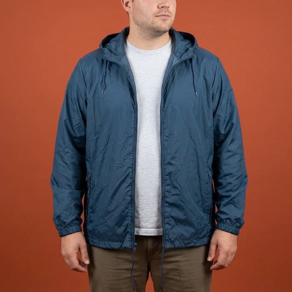 Vintage LL Bean Stowaway Rain Jacket Mens Large Blue Nylon Full Zip EUC
